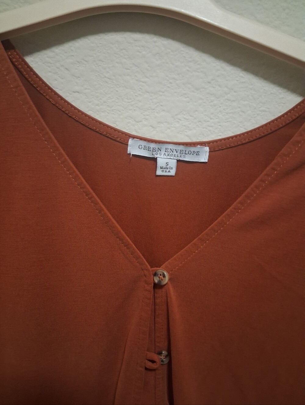 Green Envelope Rust Crop Button-Front Top - Picture 2 of 3
